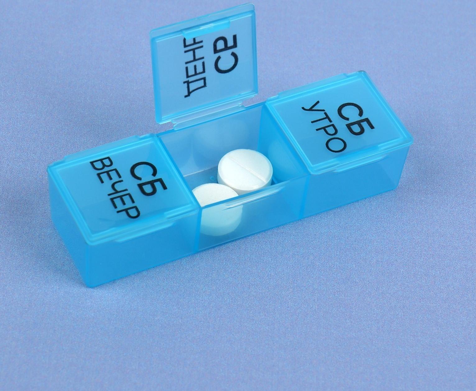 Таблетница - органайзер «Неделька», съёмные ячейки, утро/день/вечер, 19,2 × 8,5 × 2,1 см, 7 контейнеров по 3 секции, разноцветная