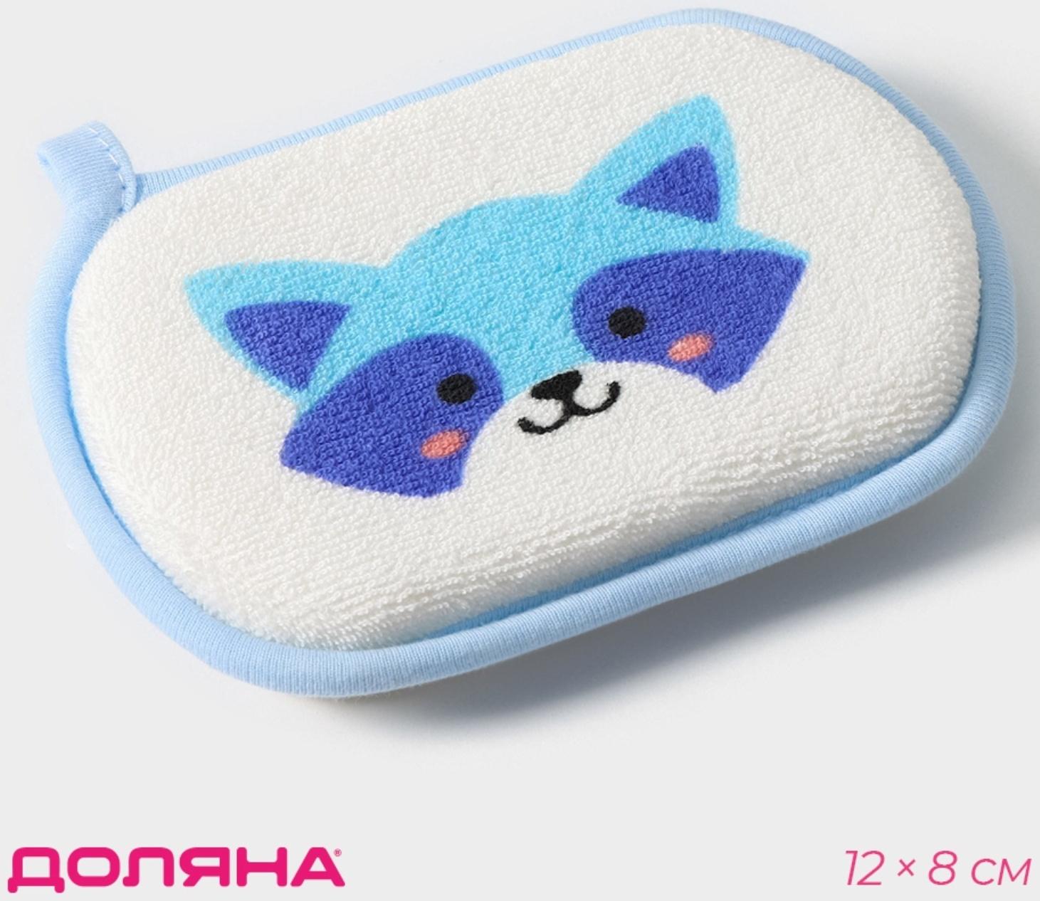 Мочалка для купания Доляна «Енот», 12×8 см, цвет голубой