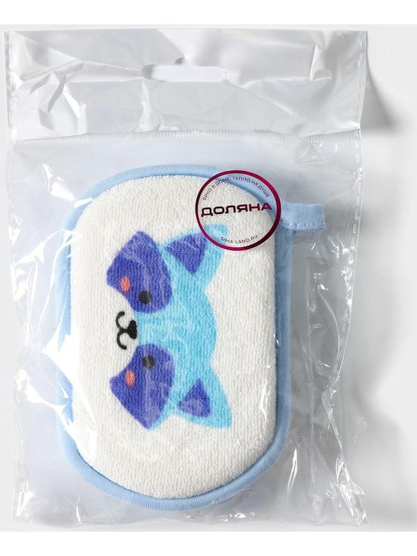 Мочалка для купания Доляна «Енот», 12×8 см, цвет голубой