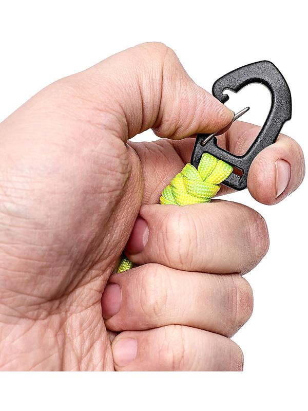 Карабин туристический, с паракордом, неон - зеленый, 11 см