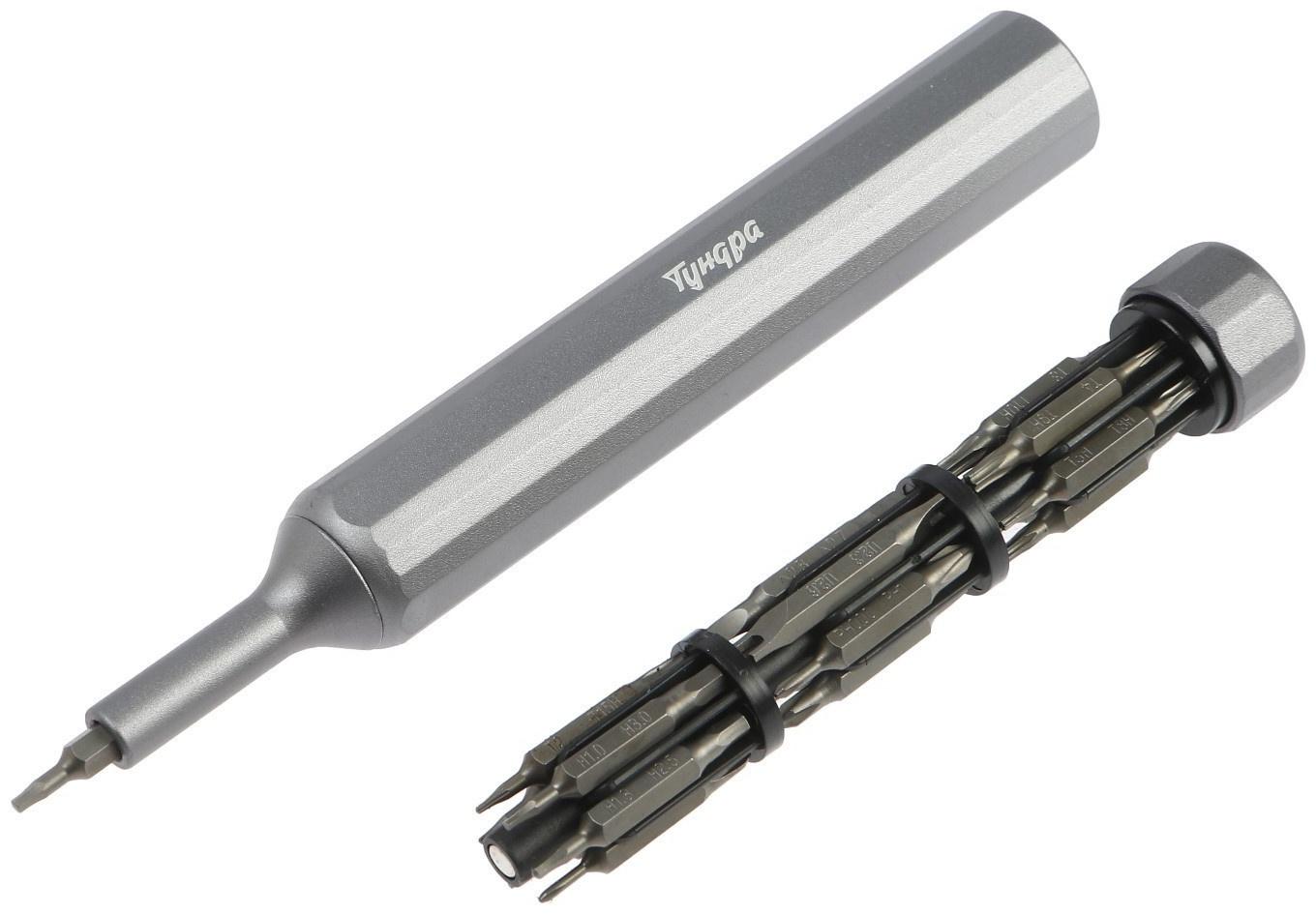 Отвертка с битами для точных работ ТУНДРА, двухсторонние биты 19 шт. 38 в 1