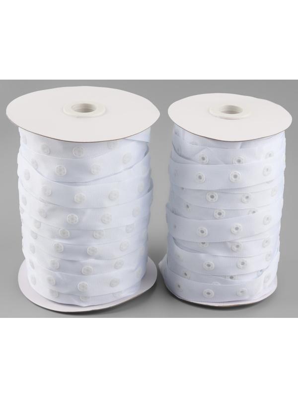 Тесьма с кнопками, 25-25 мм, 17 мм × 45 ± 1 м, цвет белый