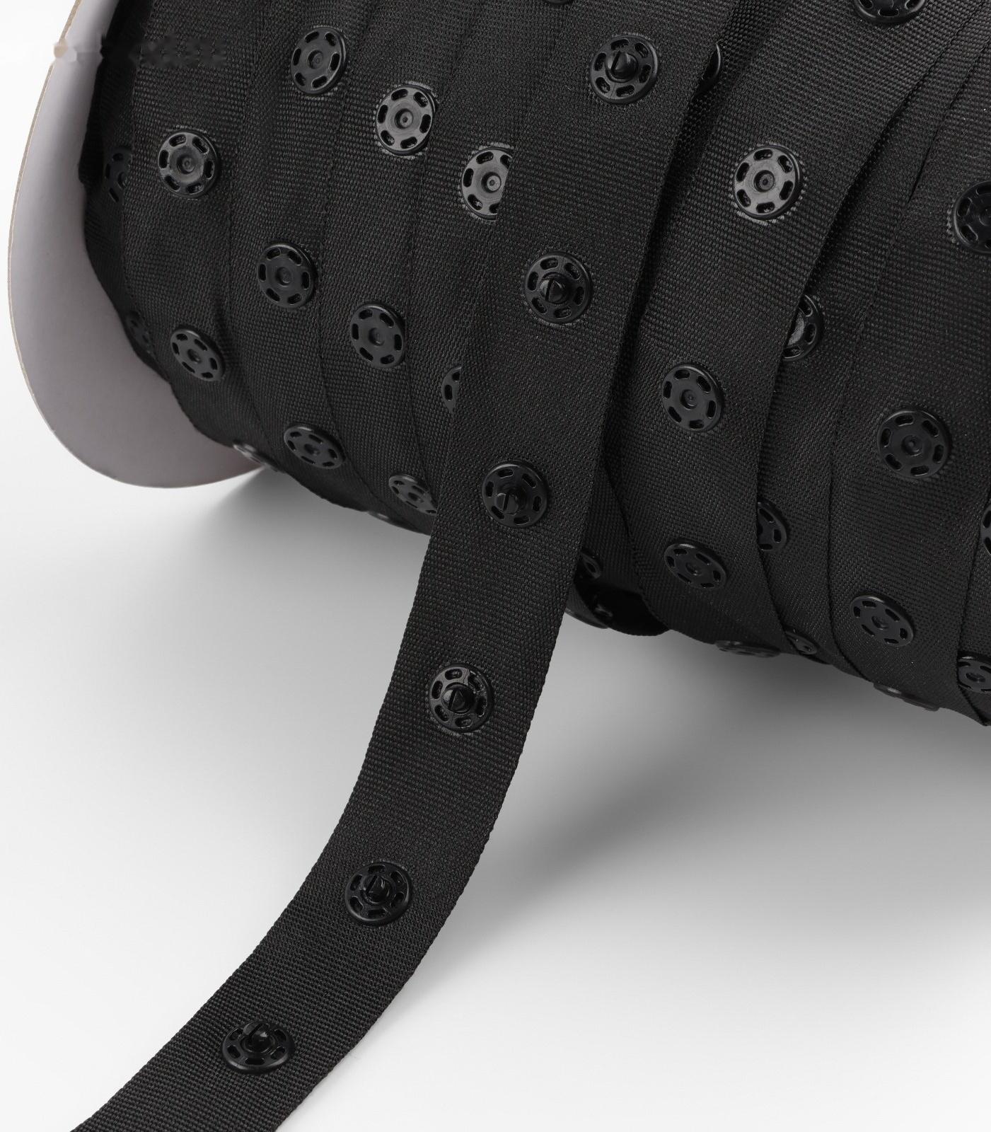 Тесьма с кнопками, 25-25 мм, 17 мм × 45 ± 1 м, цвет чёрный