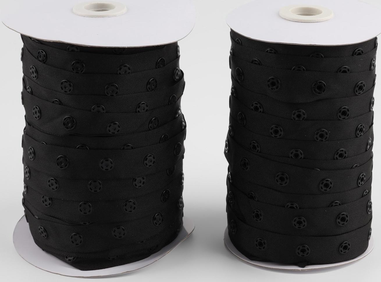 Тесьма с кнопками, 25-25 мм, 17 мм × 45 ± 1 м, цвет чёрный