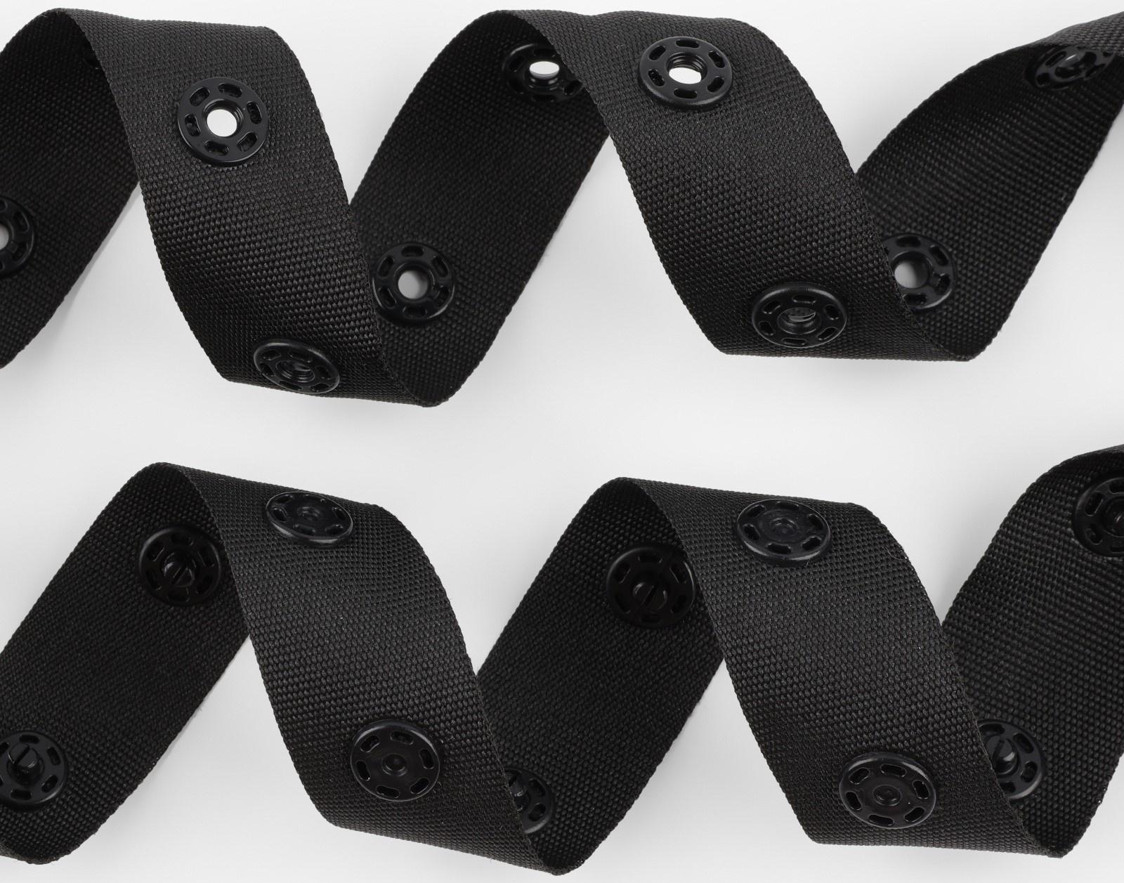 Тесьма с кнопками, 25-25 мм, 17 мм × 45 ± 1 м, цвет чёрный