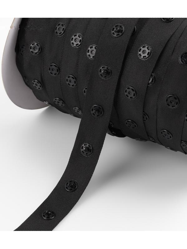 Тесьма с кнопками, 25-25 мм, 17 мм × 45 ± 1 м, цвет чёрный