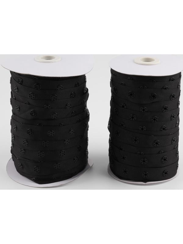 Тесьма с кнопками, 25-25 мм, 17 мм × 45 ± 1 м, цвет чёрный