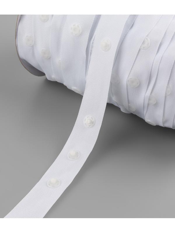 Тесьма с кнопками, 25-25-50 мм, 17 мм × 45 ± 1 м, цвет белый