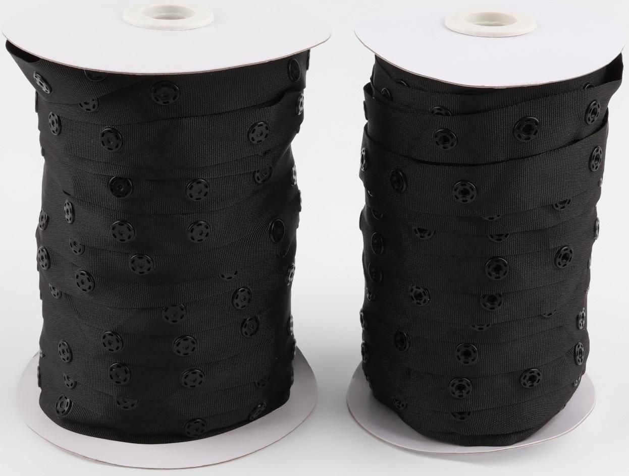 Тесьма с кнопками, 25-25-50 мм, 17 мм × 45 ± 1 м, цвет чёрный