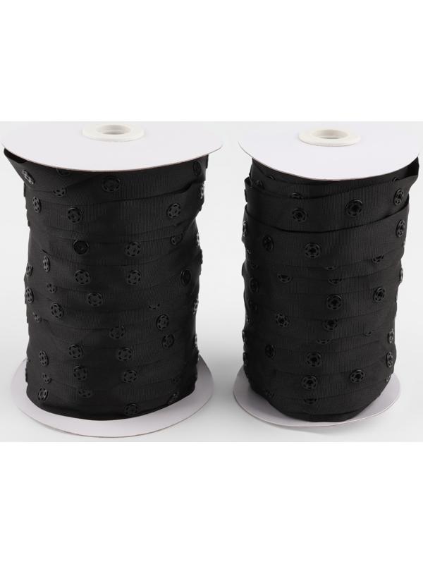 Тесьма с кнопками, 25-25-50 мм, 17 мм × 45 ± 1 м, цвет чёрный