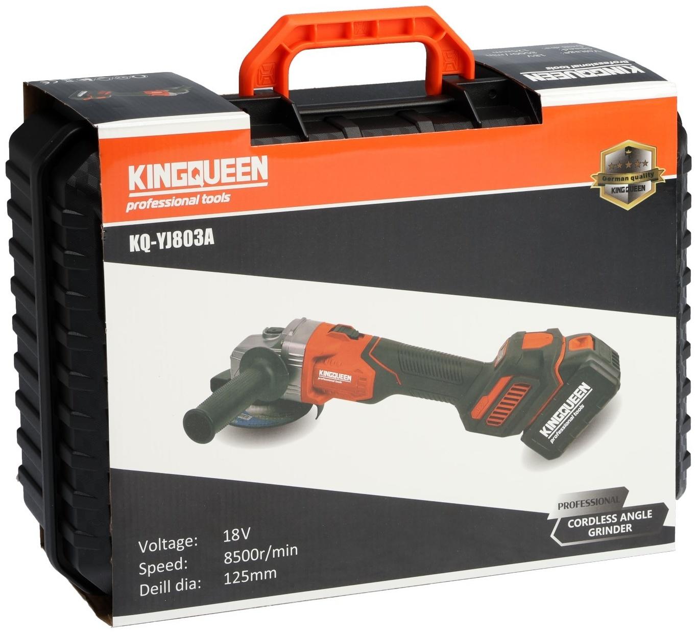 Аккумуляторная угловая шлифмашина KINGQUEEN KQ-YJ803A, бесщеточная, 18 В, 2х4 Ач, d=125 мм