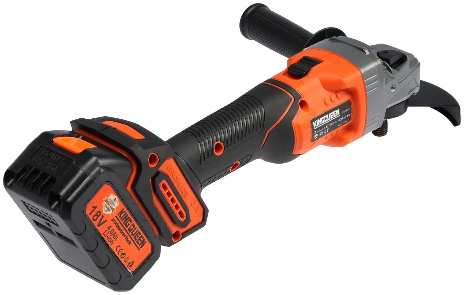 Аккумуляторная угловая шлифмашина KINGQUEEN KQ-YJ803A, бесщеточная, 18 В, 2х4 Ач, d=125 мм
