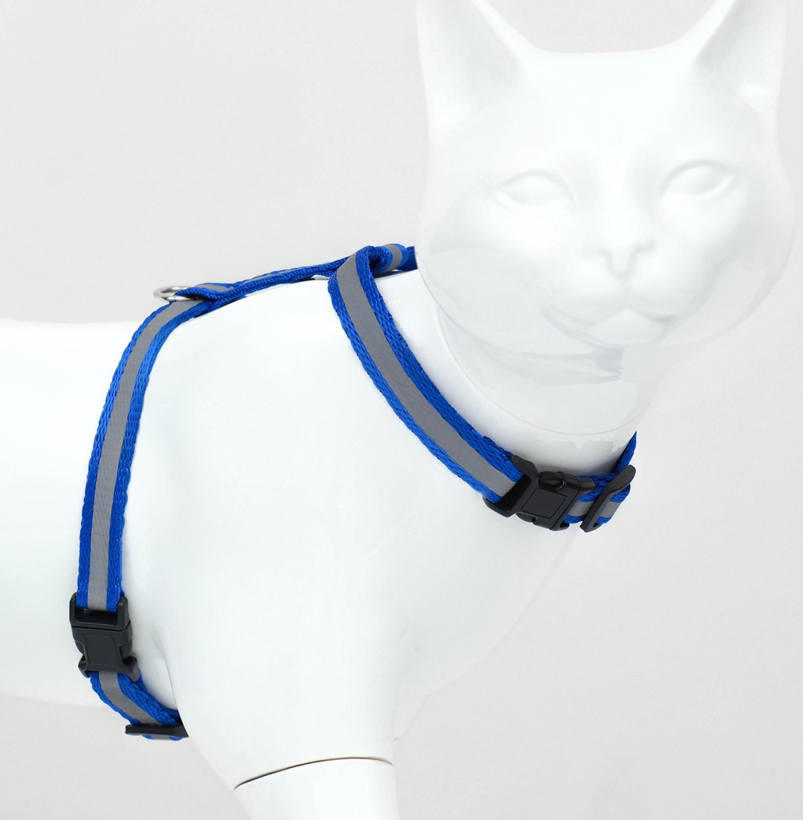 Комплект для кошек светоотражающий,ширина 1 см,шлейка 21-35 см,поводок 120 см, синий