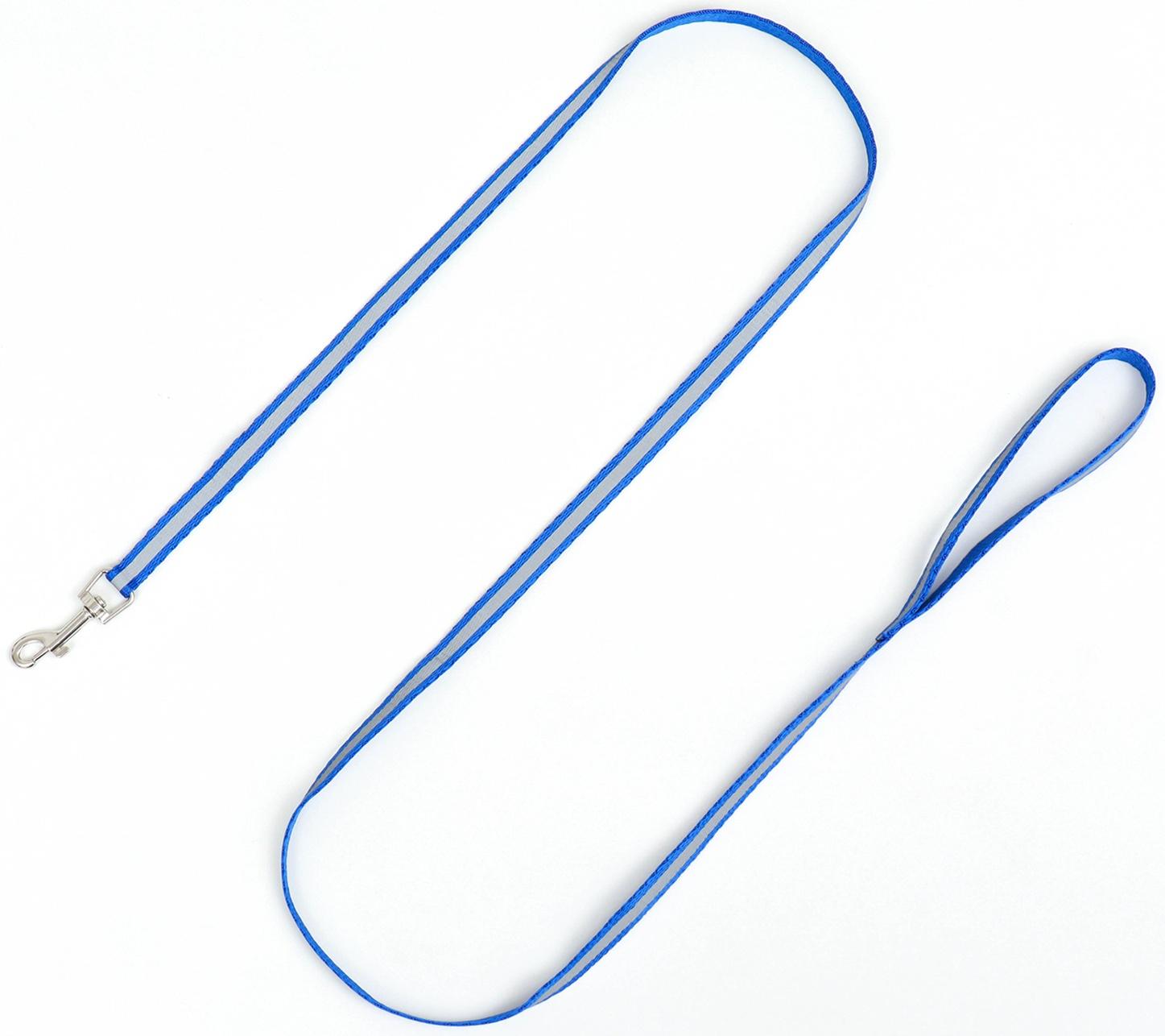 Комплект для кошек светоотражающий,ширина 1 см,шлейка 21-35 см,поводок 120 см, синий