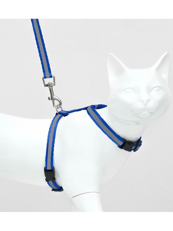 Комплект для кошек светоотражающий,ширина 1 см,шлейка 21-35 см,поводок 120 см, синий