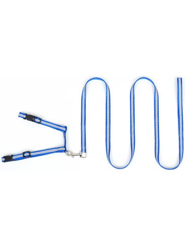 Комплект для кошек светоотражающий,ширина 1 см,шлейка 21-35 см,поводок 120 см, синий