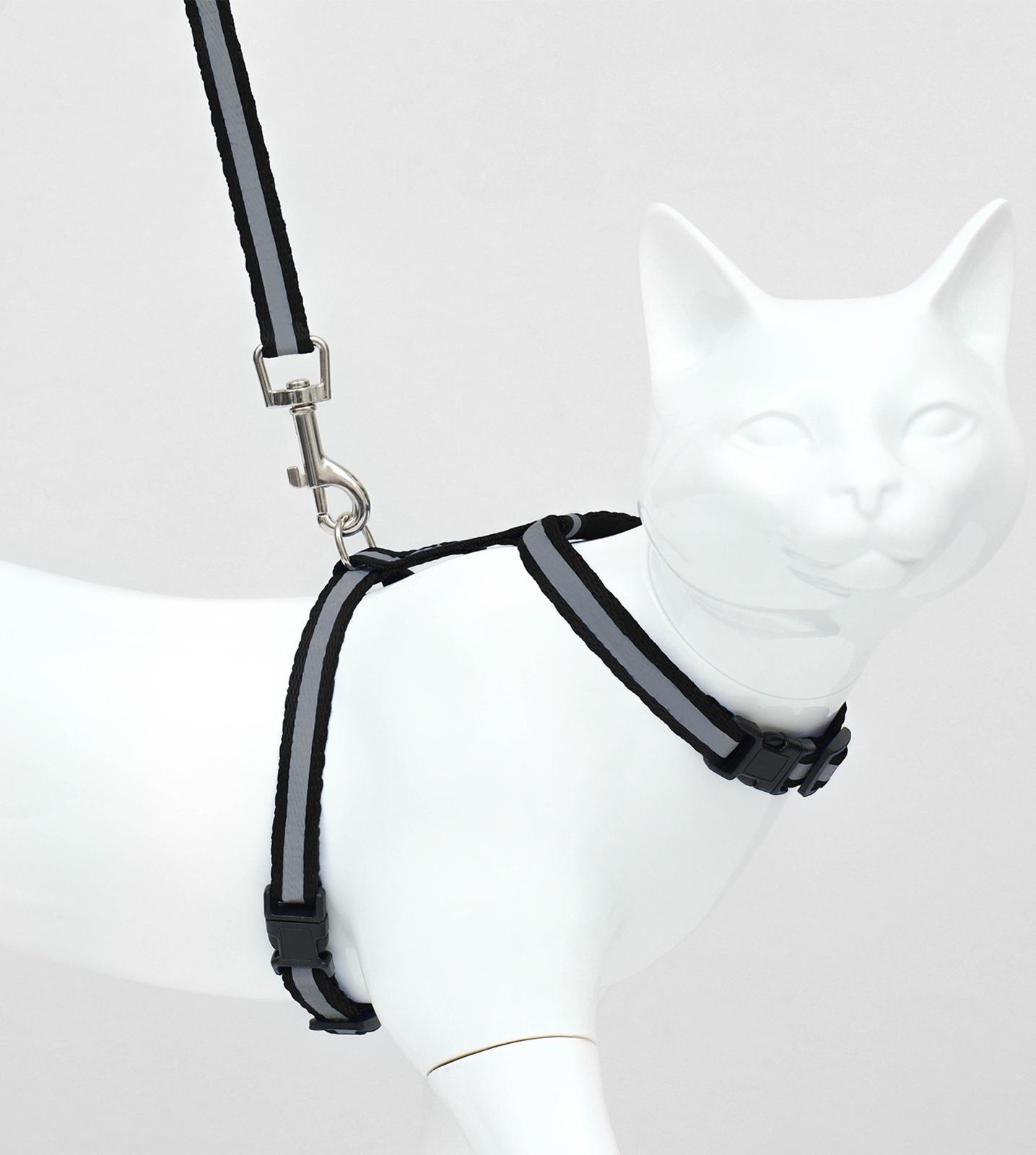 Комплект для кошек светоотражающий,ширина 1 см,шлейка 21-35 см,поводок 120 см, чёрный