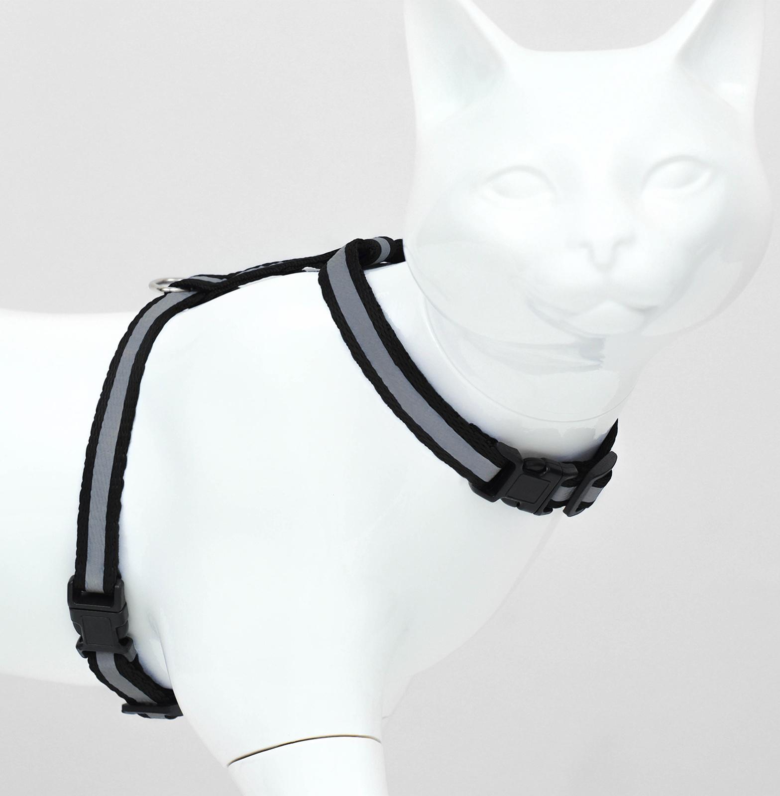 Комплект для кошек светоотражающий,ширина 1 см,шлейка 21-35 см,поводок 120 см, чёрный