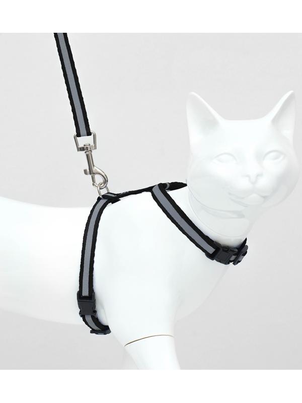 Комплект для кошек светоотражающий,ширина 1 см,шлейка 21-35 см,поводок 120 см, чёрный