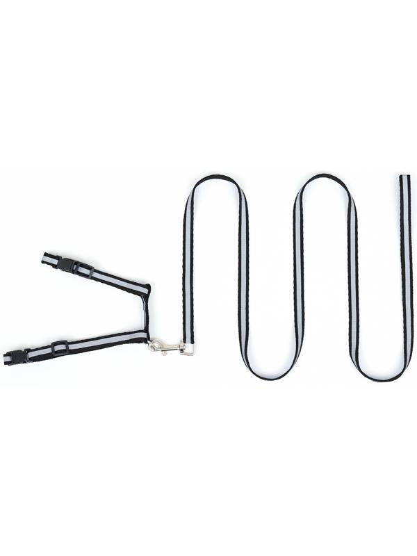 Комплект для кошек светоотражающий,ширина 1 см,шлейка 21-35 см,поводок 120 см, чёрный