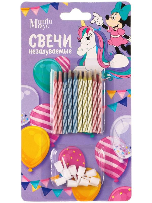 Свечи незадуваемые в торт, 10 штук, Минни и Единорог