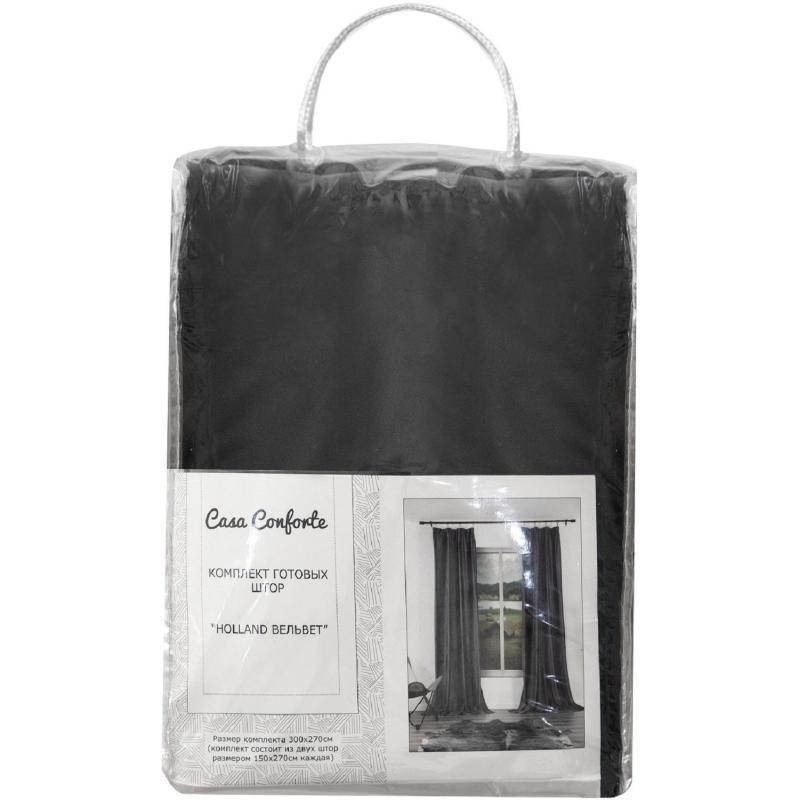 Комплект штор HOLLAND ВЕЛЬВЕТ 200х270см однотонный темно серый 2шт, 6187911