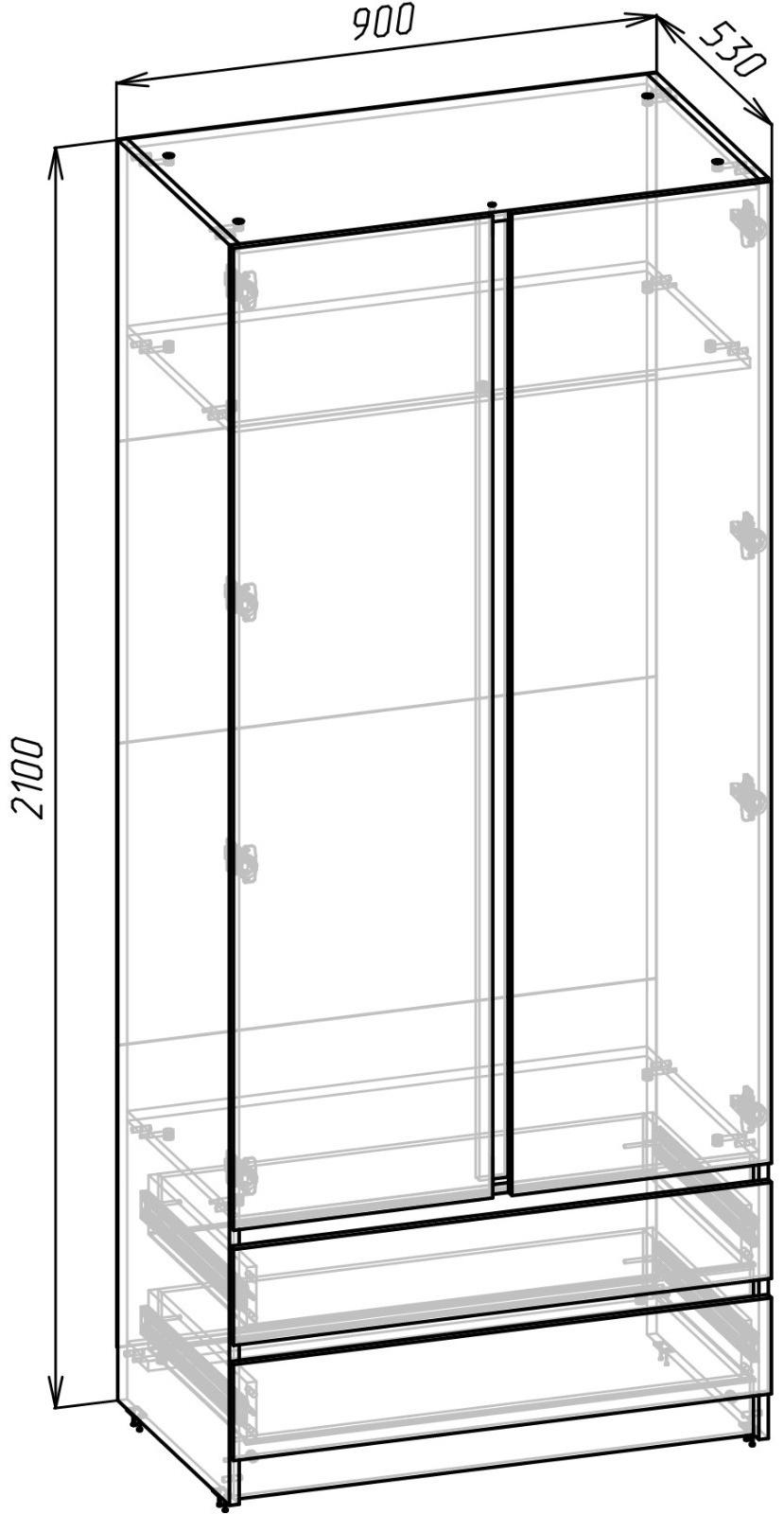 Шкаф двухстворчатый 900х530х2100 крафт белый