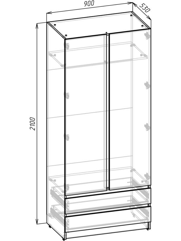 Шкаф двухстворчатый 900х530х2100 крафт белый