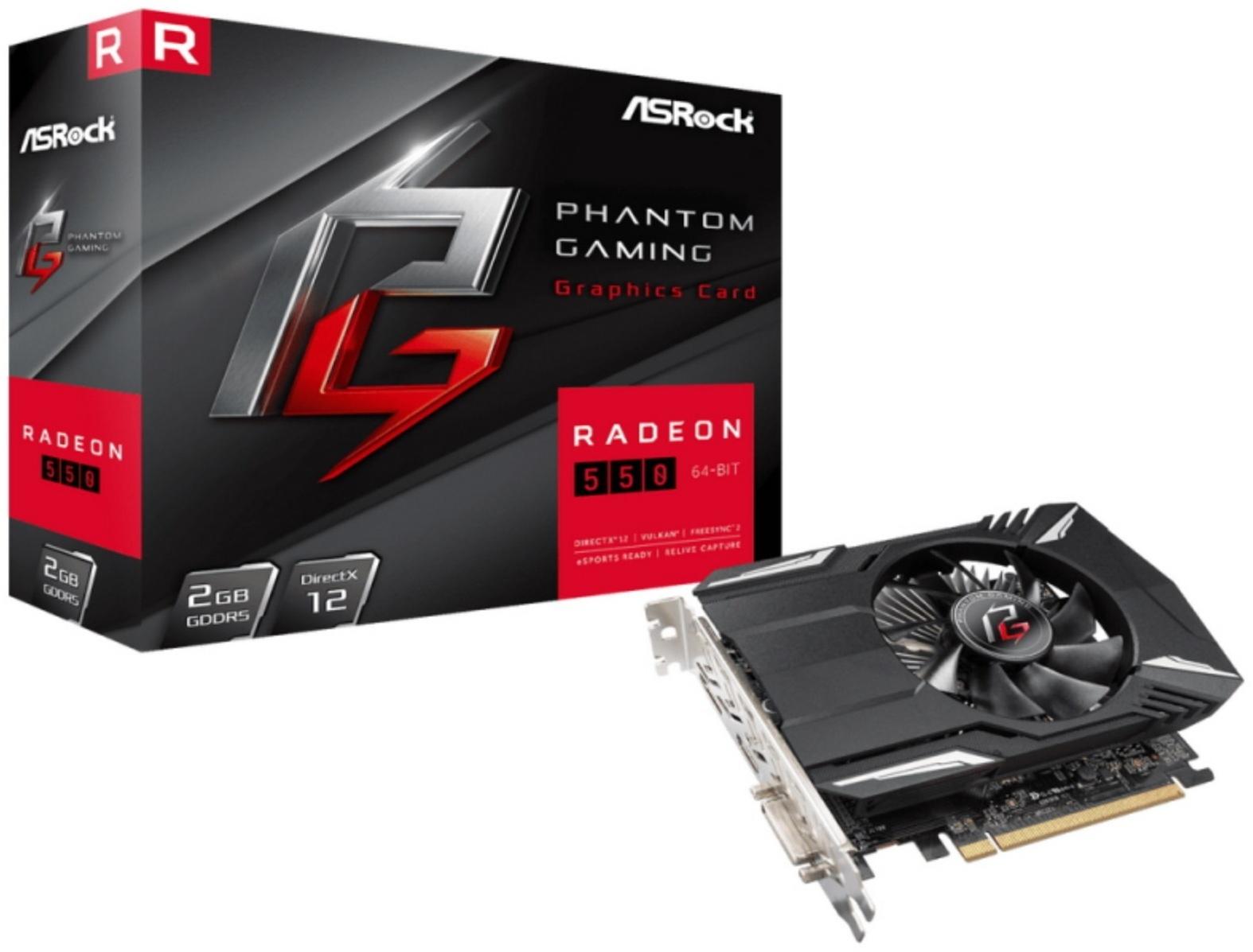 Видеокарта RADEON ASRock 550 Phantom Gaming , 2 Гб, 64bit, GDDR5, DVI, HDMI, DP