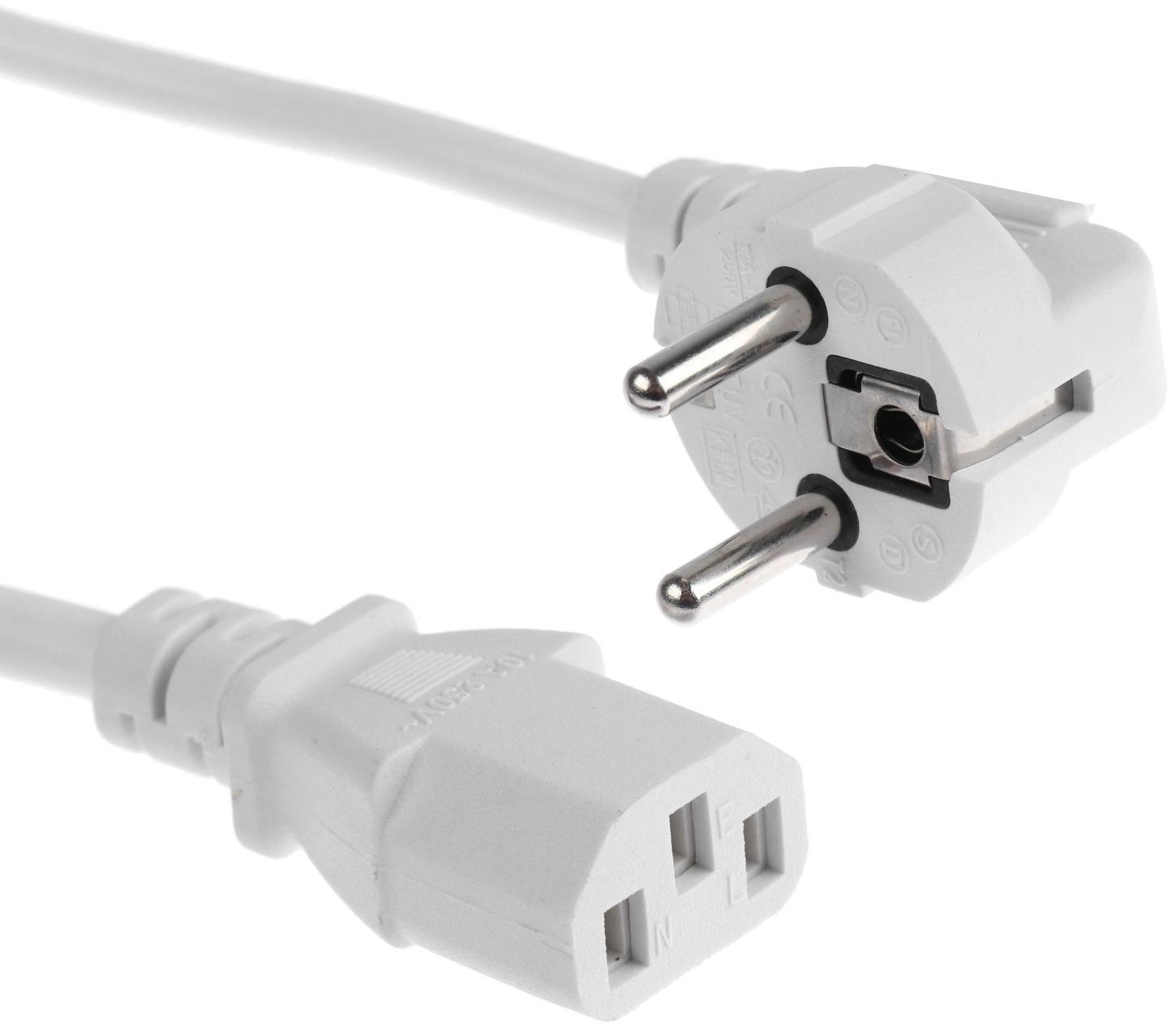 Кабель питания LuazON KDGN-005, Schuko - C13, 10 А, 1.5 м, 3-х жильный, белый