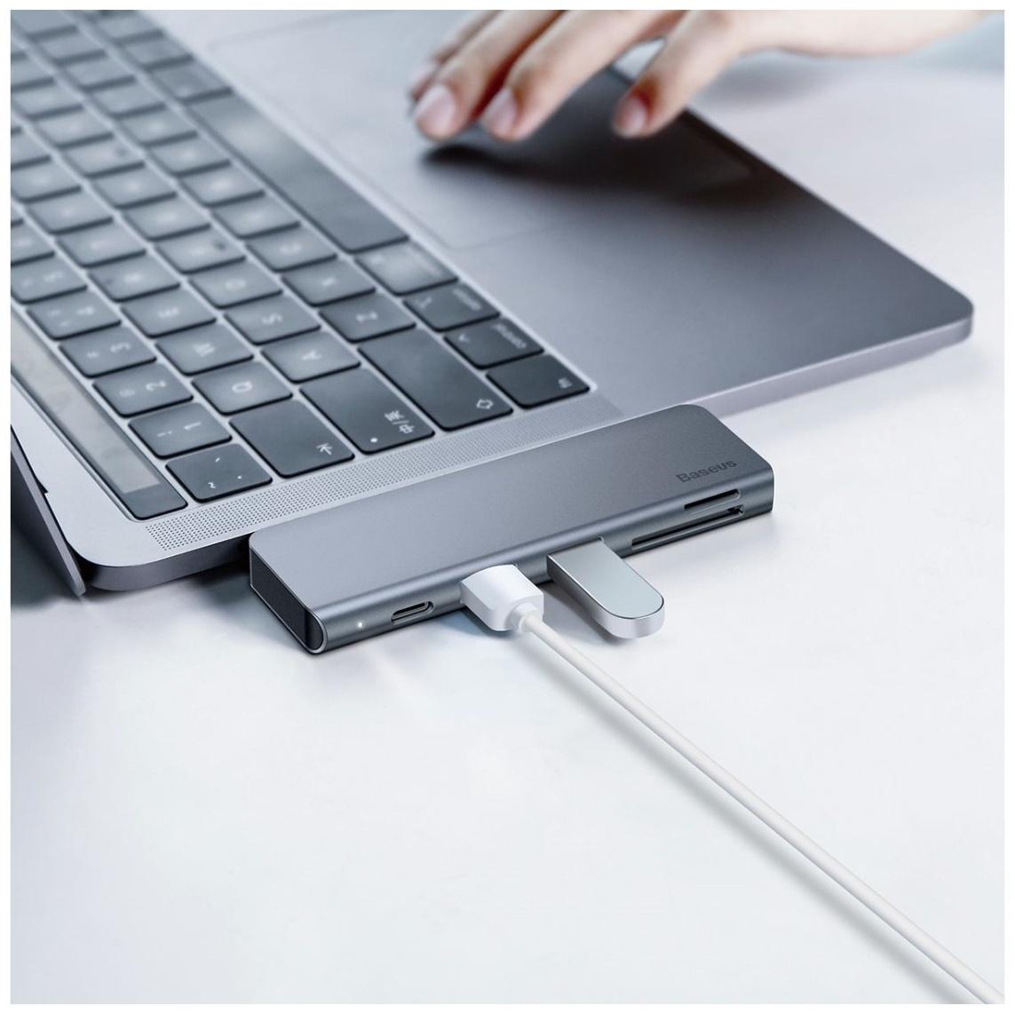 Адаптер-разветвитель (HUB) Baseus UCN3266, Type-C - 2xUSB3.0 + HDMI + PD + TF/SD, серый