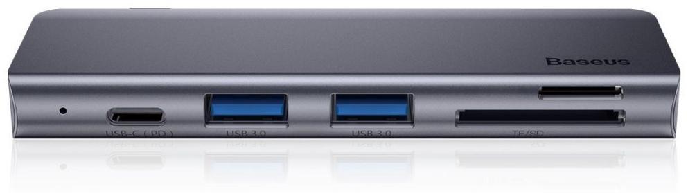 Адаптер-разветвитель (HUB) Baseus UCN3266, Type-C - 2xUSB3.0 + HDMI + PD + TF/SD, серый