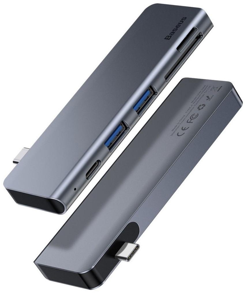Адаптер-разветвитель (HUB) Baseus UCN3266, Type-C - 2xUSB3.0 + HDMI + PD + TF/SD, серый