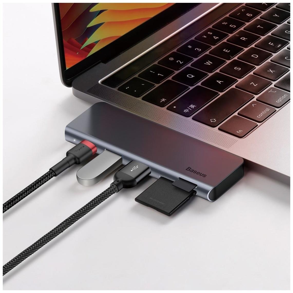 Адаптер-разветвитель (HUB) Baseus UCN3266, Type-C - 2xUSB3.0 + HDMI + PD + TF/SD, серый