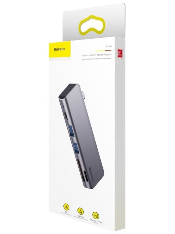 Адаптер-разветвитель (HUB) Baseus UCN3266, Type-C - 2xUSB3.0 + HDMI + PD + TF/SD, серый