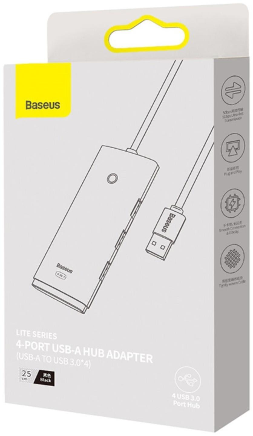 Адаптер-разветвитель (HUB) Baseus, USB - 4хUSB 3.0, 0.25 см, чёрный