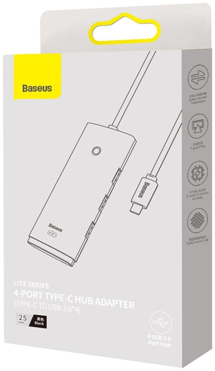 Адаптер-разветвитель (HUB) Baseus, Type-C - 4хUSB 3.0, 0.25 см, чёрный