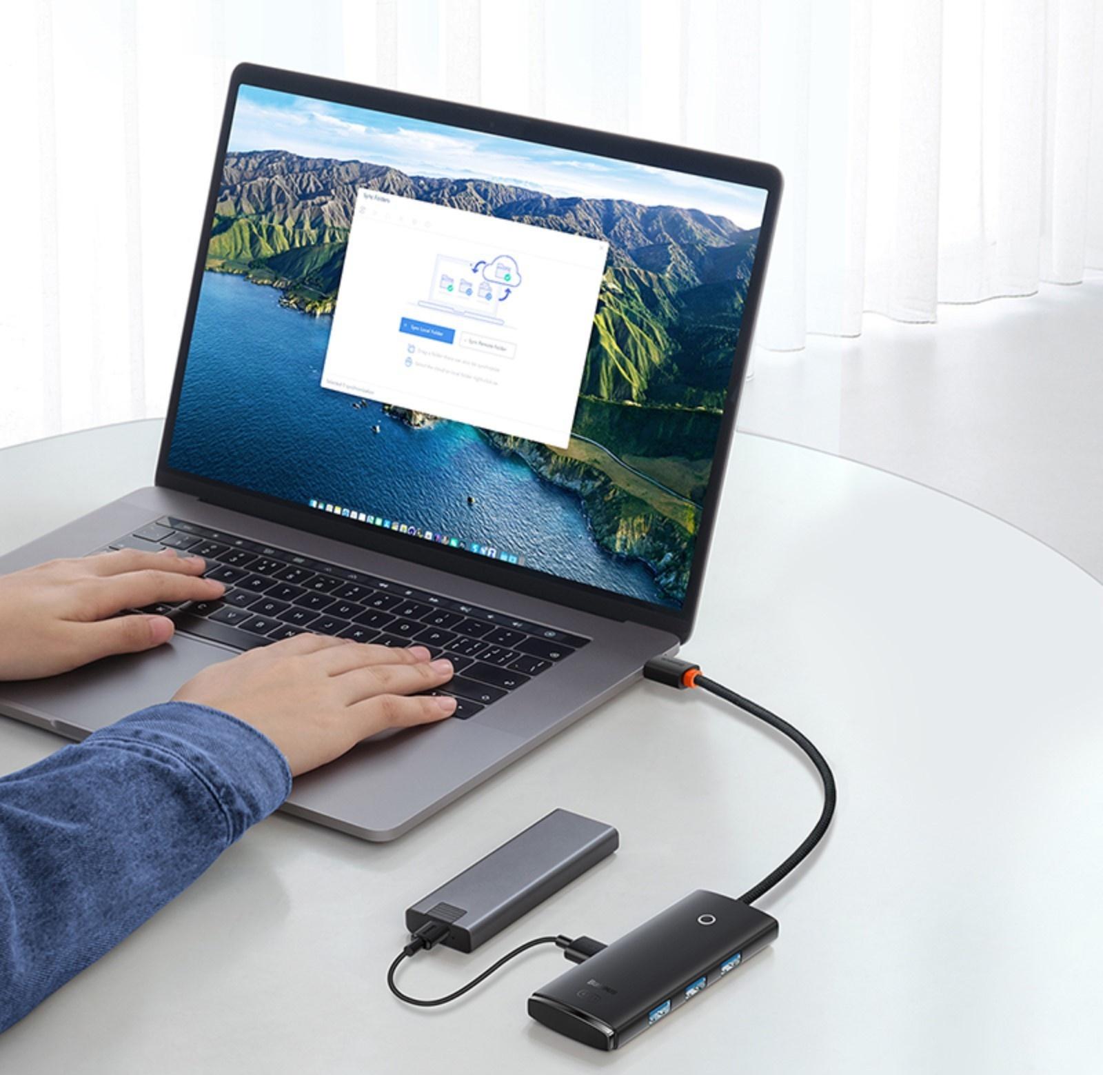 Адаптер-разветвитель (HUB) Baseus, Type-C - 4хUSB 3.0, 0.25 см, чёрный