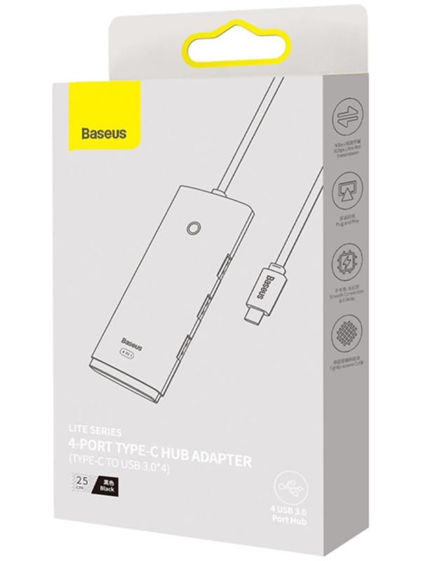 Адаптер-разветвитель (HUB) Baseus, Type-C - 4хUSB 3.0, 0.25 см, чёрный