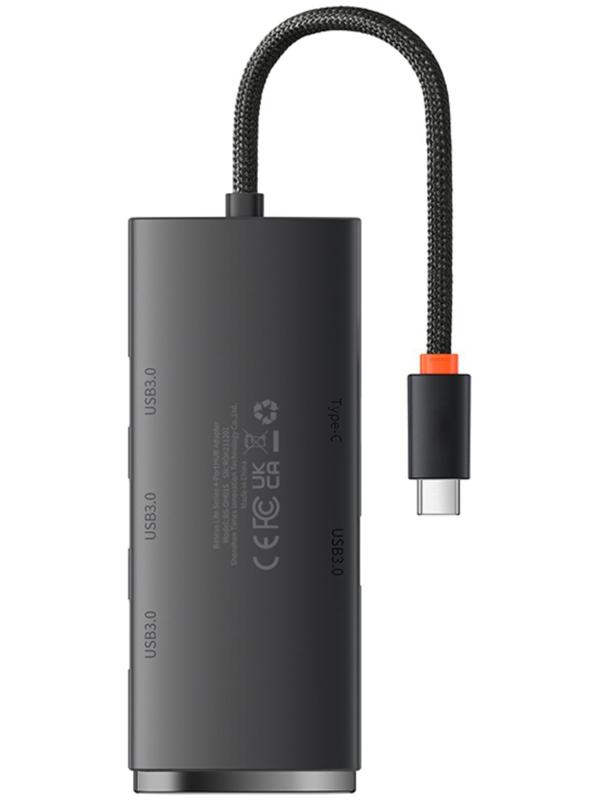 Адаптер-разветвитель (HUB) Baseus, Type-C - 4хUSB 3.0, 0.25 см, чёрный
