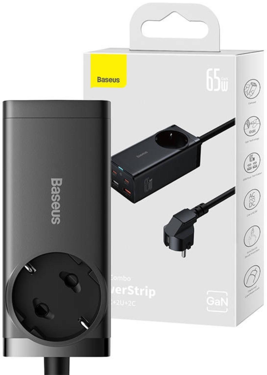 Зарядная станция Baseus PowerCombo, GAC+2U+2C 65W + Type-C-Type-C, PD, 100W, 1 м, чёрная