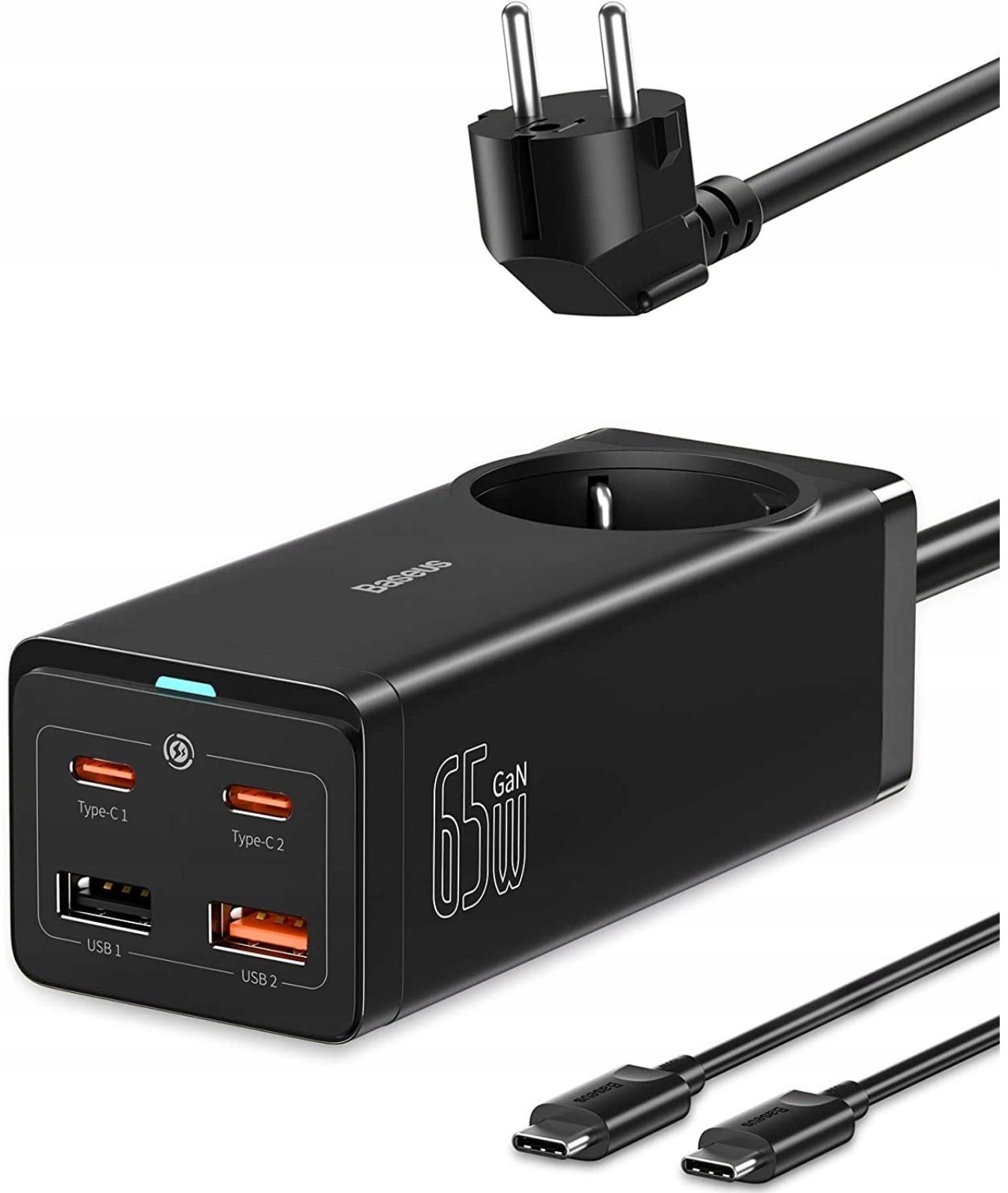 Зарядная станция Baseus PowerCombo, GAC+2U+2C 65W + Type-C-Type-C, PD, 100W, 1 м, чёрная