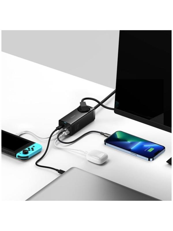 Зарядная станция Baseus PowerCombo, GAC+2U+2C 65W + Type-C-Type-C, PD, 100W, 1 м, чёрная