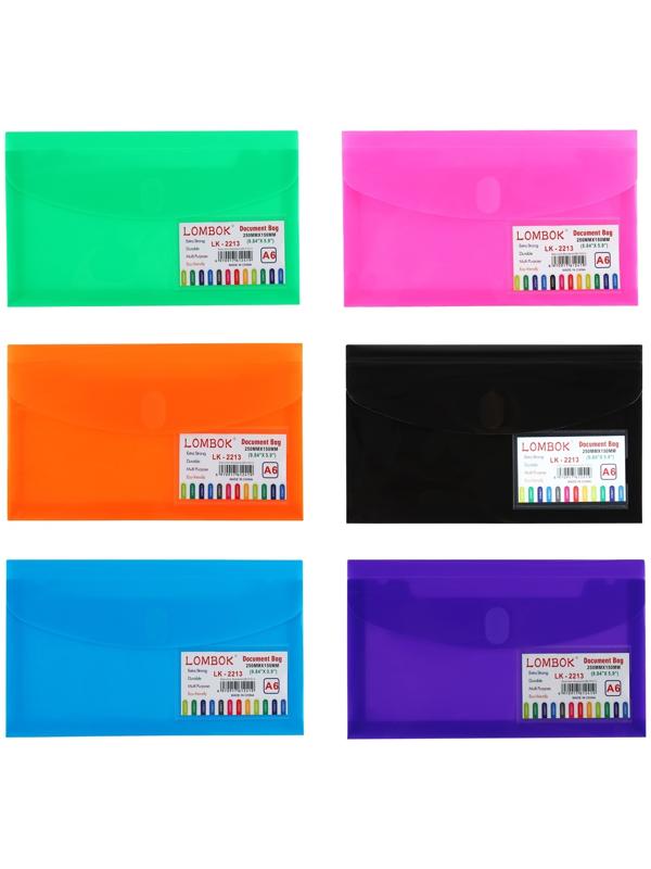 Папка-конверт на липучке А65, 180 мкр, с расширением, карман для визиток, МИКС