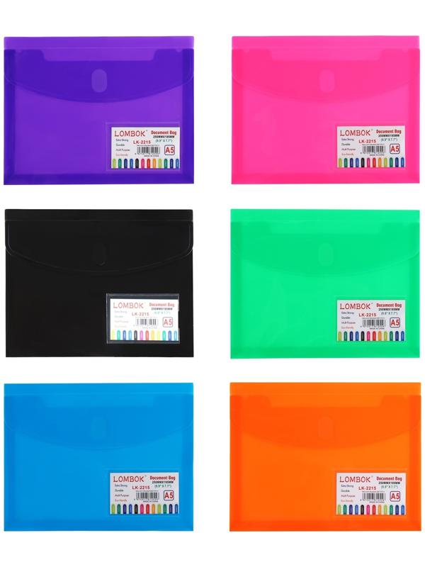 Папка-конверт на липучке А5, 180 мкр, с расширением, карман для визиток, МИКС