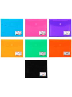 Папка-конверт на липучке А4, 180 мкр, с расширением, карман для визиток, МИКС