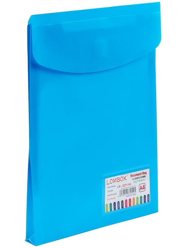 Папка-конверт на кнопке А4, 500 мкр, с расширением, вертикальная, карман для визиток, МИКС