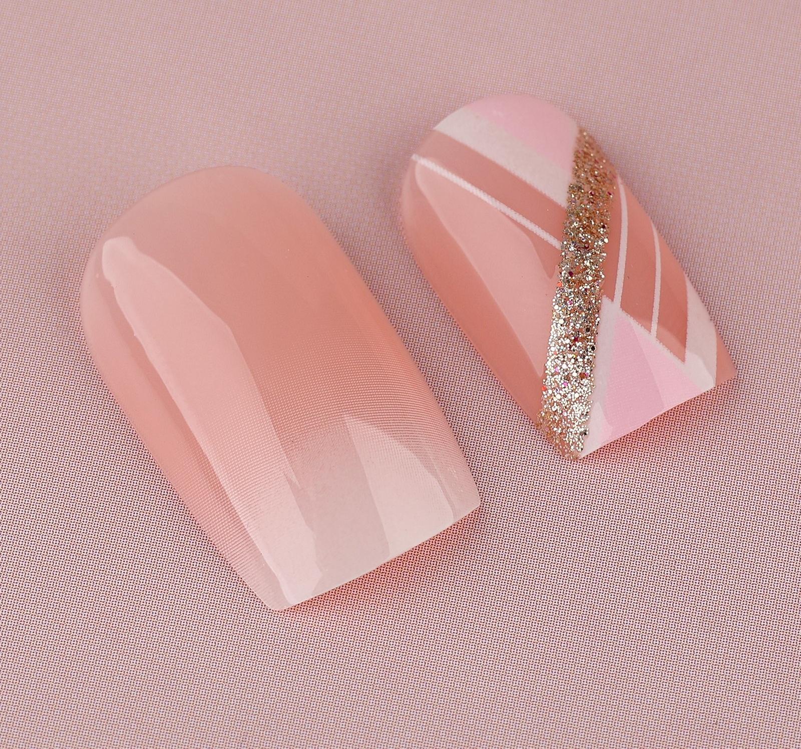 Накладные ногти «Геометрия», 24 шт, клеевые пластины, форма квадрат, цвет розовый/золостистый