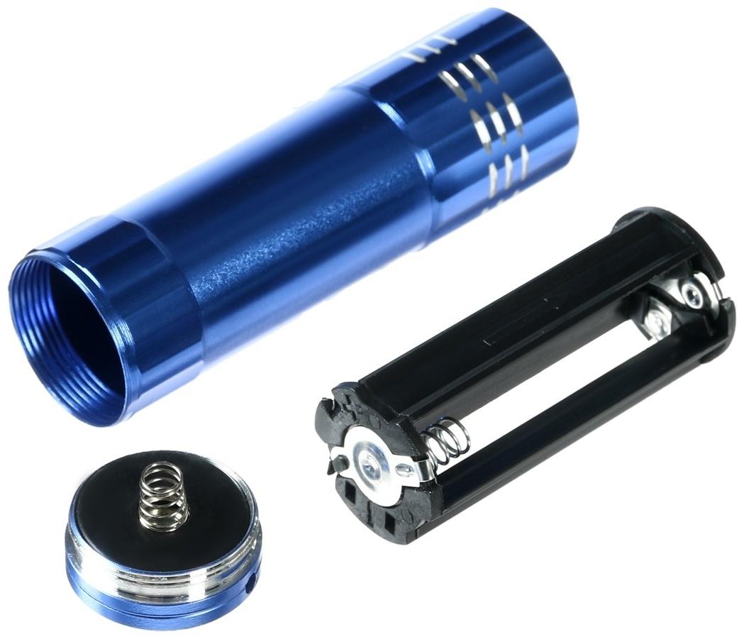 Фонарик ультрафиолетовый LUF-04, UV/LED, 9 Вт, 9 диодов, от батареек (не в комплекте), голубая