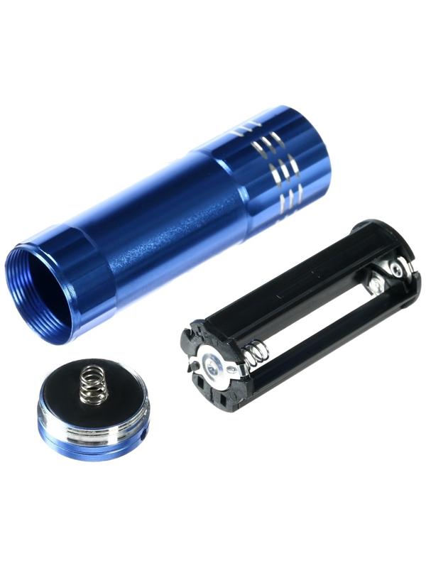 Фонарик ультрафиолетовый LUF-04, UV/LED, 9 Вт, 9 диодов, от батареек (не в комплекте), голубая